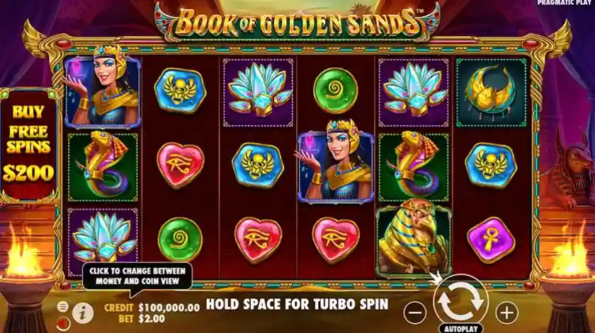 В слоте Book of Golden Sands активируется бонусная функция с увеличивающимися барабанами.